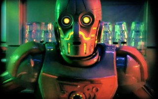A Robot Walks Into a Bar highlights the conflict with Asimov's first law of robotics and the use of robots to replace human workers.
