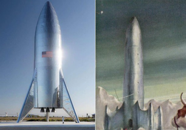 Starship test rocket that looks like ship from 1950s pulp magazines